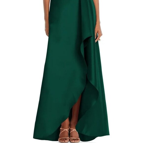 Alfred Sung Hunter Green One-Shoulder Satin Gown D831 - Picture 2 of 6